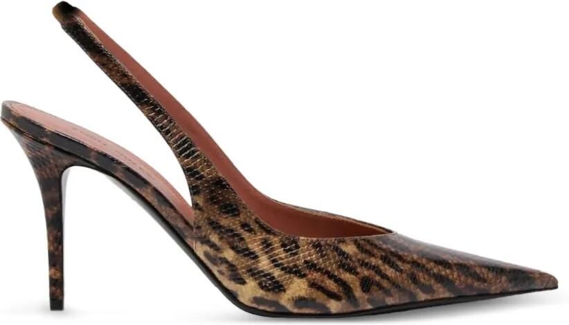 Amina Muaddi Anok leren slingback sandalen met luipaard-print en slangen-effect Bruin