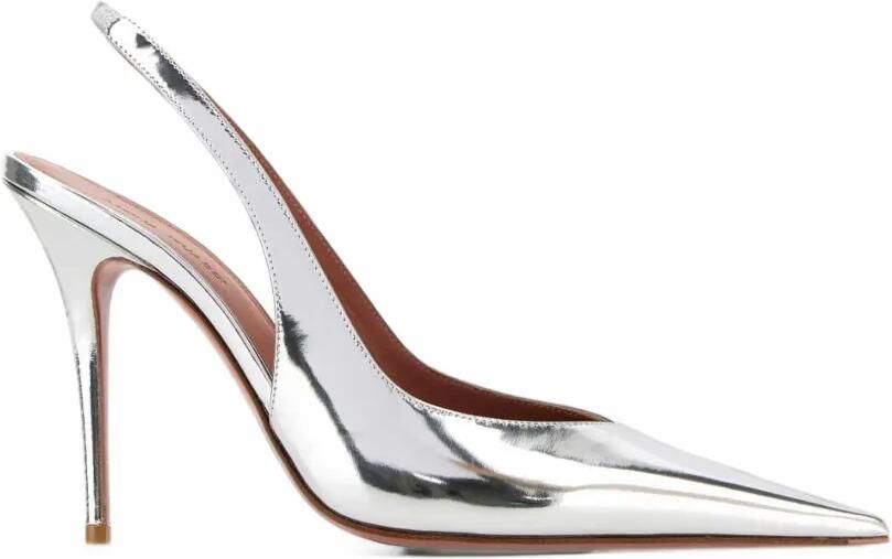 Amina Muaddi Anok metallic slingback pumps Zilver
