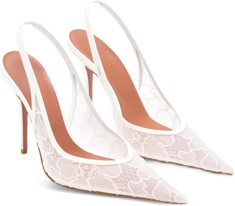 Amina Muaddi Anok slingback pumps met kant Wit