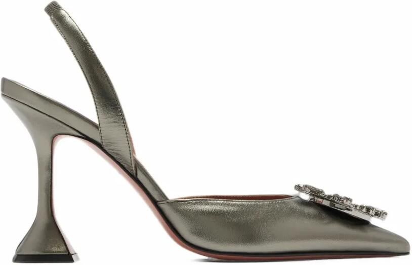 Amina Muaddi Begum crystal-embellished leather slingback pumps Zilver