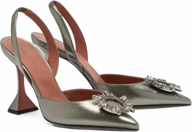 Amina Muaddi Begum crystal-embellished leather slingback pumps Zilver - Foto 3
