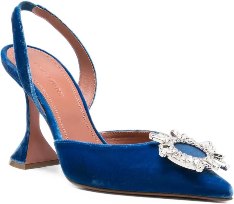 Amina Muaddi Begum crystal-embellished velvet pumps Blauw - Foto 2