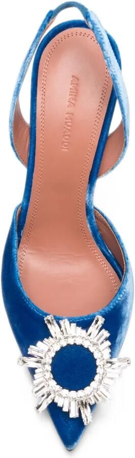 Amina Muaddi Begum crystal-embellished velvet pumps Blauw - Foto 4