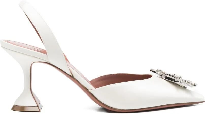 Amina Muaddi Begum verfraaide slingback pumps Wit