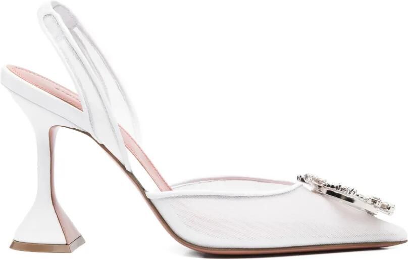 Amina Muaddi Begum verfraaide slingback pumps Wit