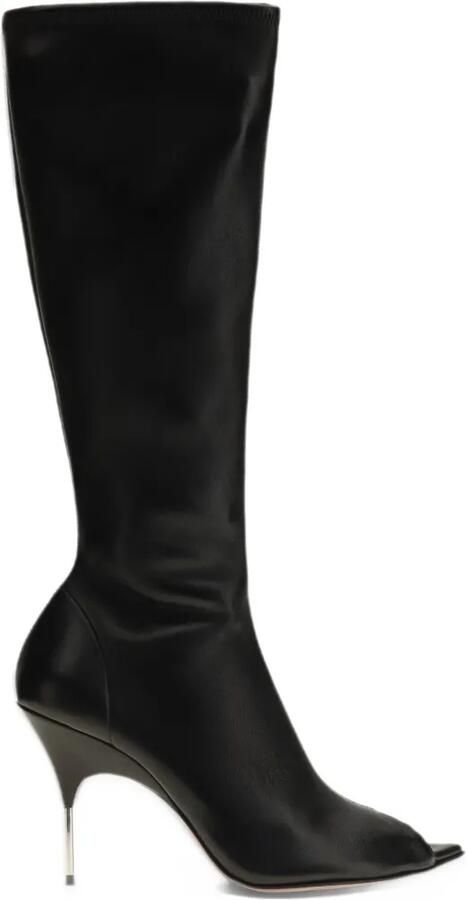 Amina Muaddi Bruna stretch boot 95 black stretch nappa Zwart