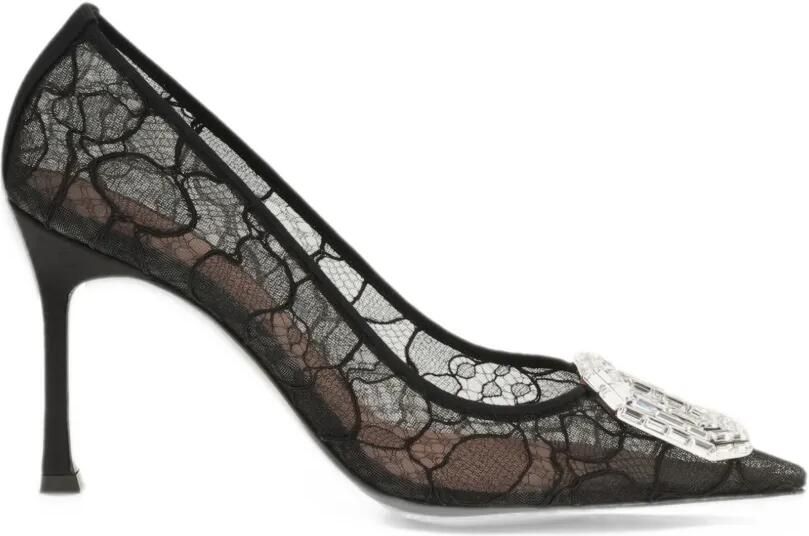 Amina Muaddi Camellia crystal-embellished lace pumps Zwart