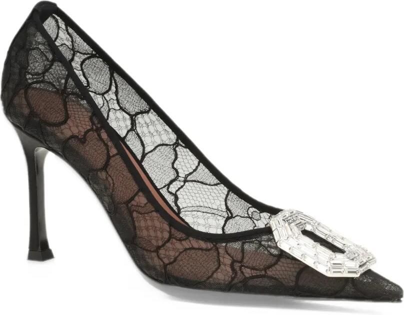 Amina Muaddi Camellia crystal-embellished lace pumps Zwart - Foto 2
