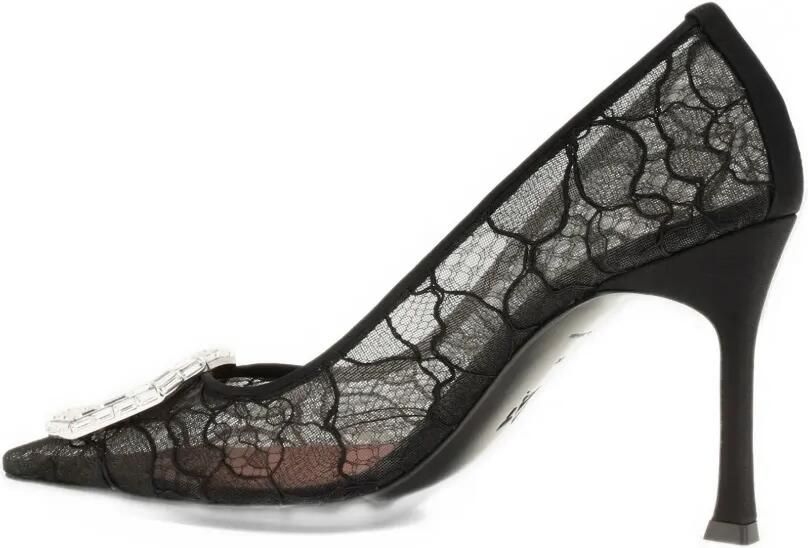 Amina Muaddi Camellia crystal-embellished lace pumps Zwart - Foto 4