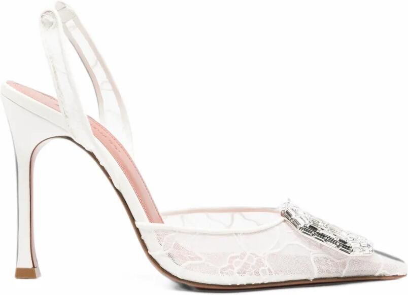 Amina Muaddi Camellia crystal-embellished lace sandals Wit