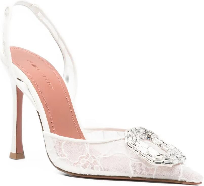 Amina Muaddi Camellia crystal-embellished lace sandals Wit - Foto 2