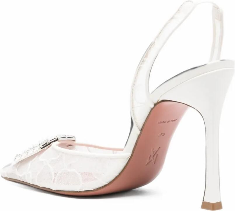 Amina Muaddi Camellia crystal-embellished lace sandals Wit - Foto 3