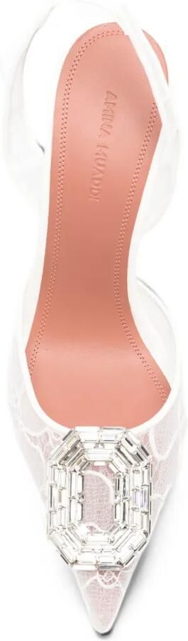 Amina Muaddi Camellia crystal-embellished lace sandals Wit - Foto 4