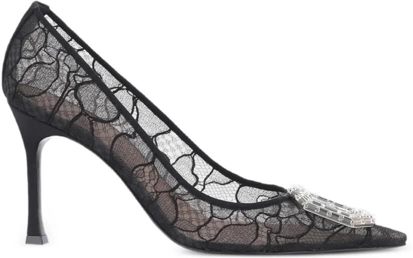 Amina Muaddi Camellia kanten pumps verfraaid met kristallen Zwart