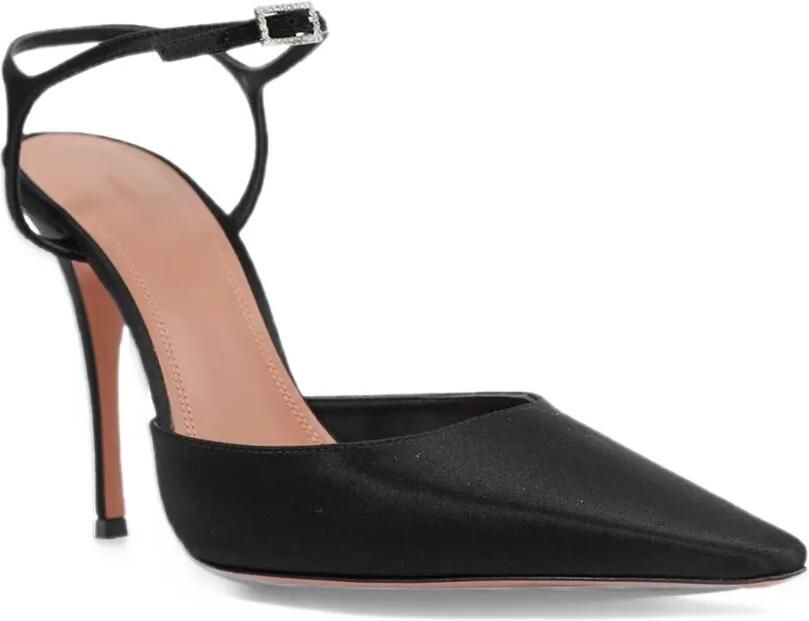 Amina Muaddi Carolyn pumps 100 black satin and white crystal Zwart - Foto 2