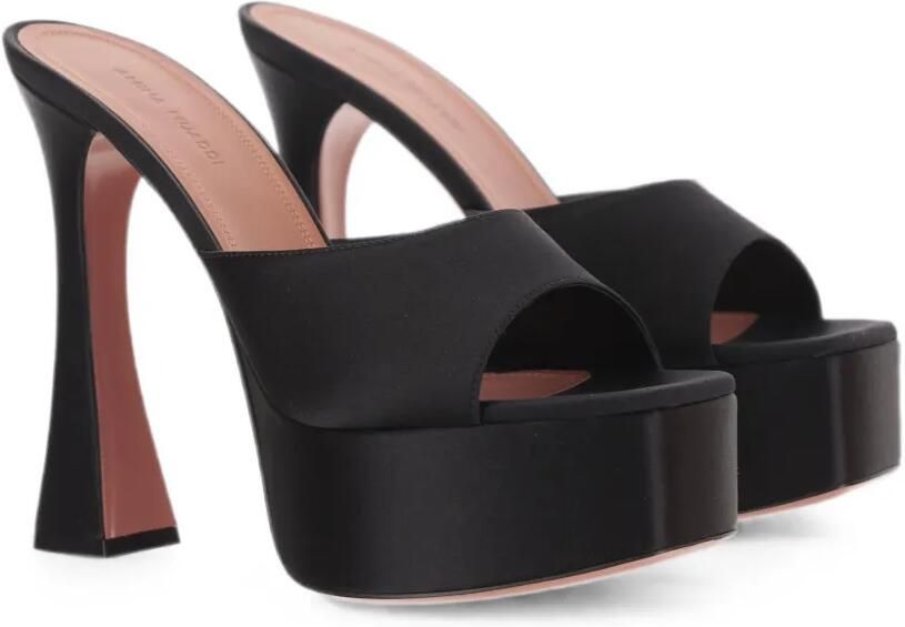 Amina Muaddi Dalida 140 satijnen slippers met plateauzool Zwart - Foto 4