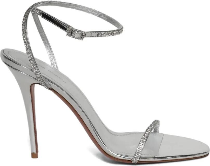 Amina Muaddi Diamante sandalen Zilver