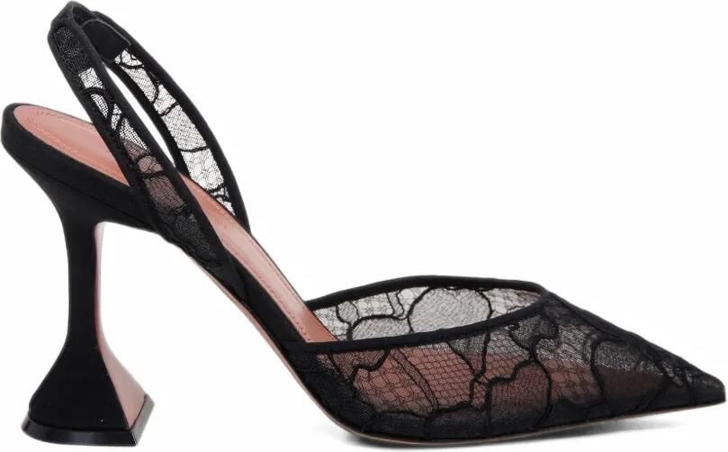 Amina Muaddi Holli lace sling 95 black-lace pumps Zwart