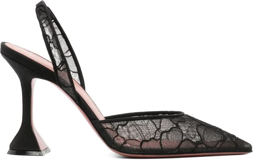 Amina Muaddi Holli lace sling 95 black lace pumps Zwart - Foto 4