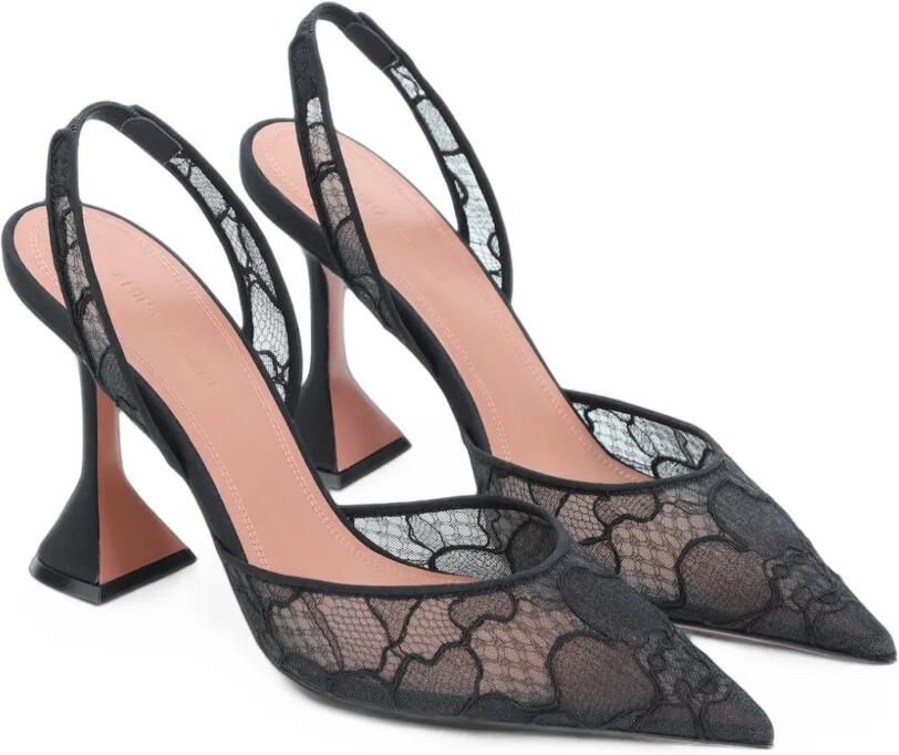 Amina Muaddi Holli lace sling 95 black lace Zwart - Foto 4