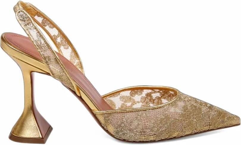 Amina Muaddi Holli lace sling 95 gold lace and gold nappa pumps Goud