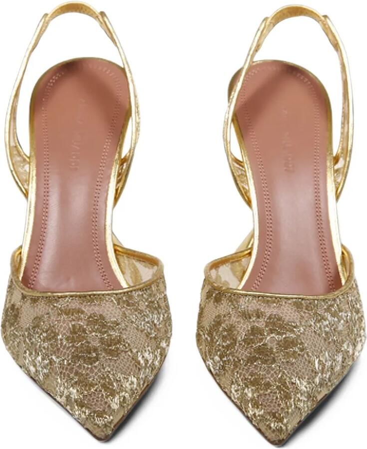 Amina Muaddi Holli lace sling 95 gold lace and gold nappa pumps Goud - Foto 2