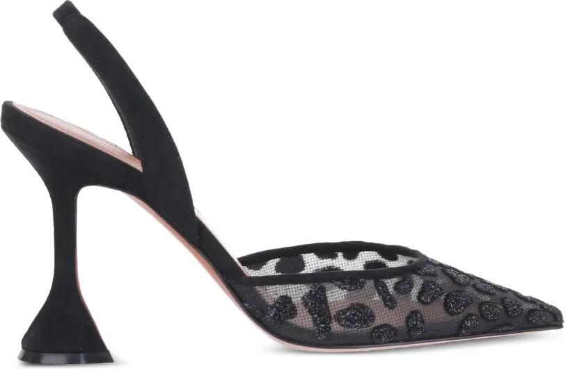 Amina Muaddi Holli mesh slingback pumps met luipaardprint Zwart