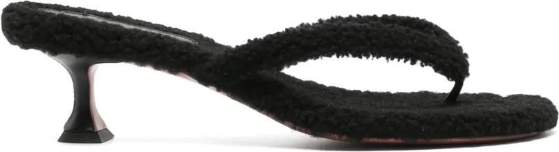 Amina Muaddi Juliette shearling sandals Zwart