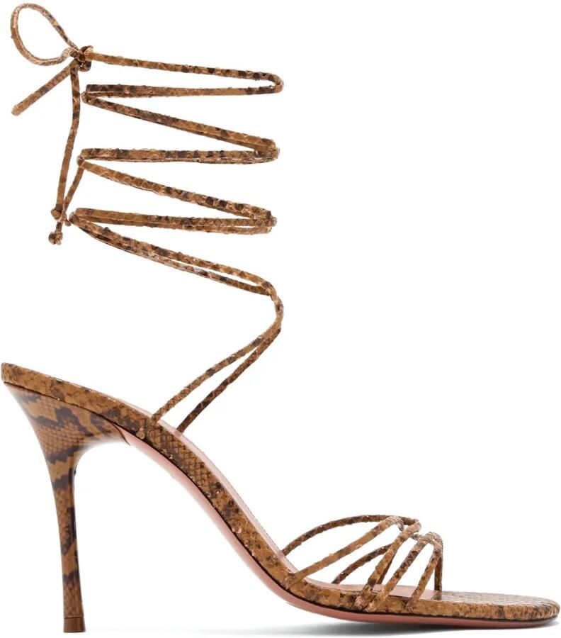 Amina Muaddi Lori 95 sandalen met slangenleer-effect Bruin