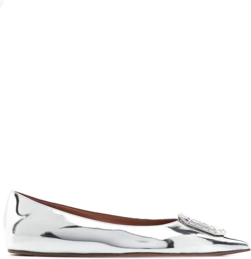 Amina Muaddi Metallic leren ballerina's Zilver