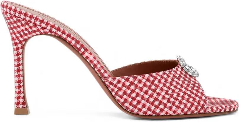 Amina Muaddi Mini Camelia gingham sandalen met hak Rood