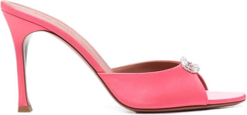 Amina Muaddi Mini Camelia instapsandalen met kristallen gesp en hak Roze