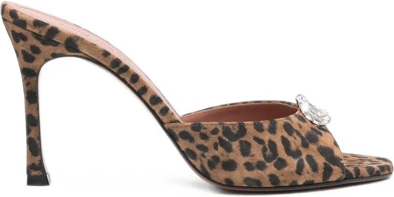 Amina Muaddi Mini Camelia sandalen met luipaard-print verfraaid met kristallen Bruin