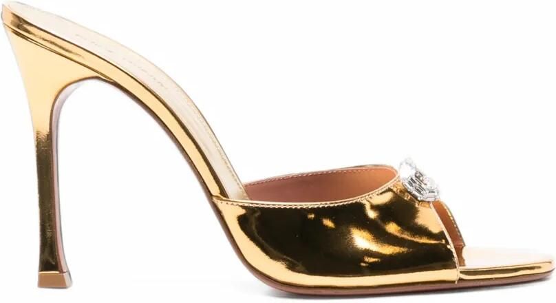 Amina Muaddi Mini Camelia slippers 105 gold mirror and white crystal buckle Goud