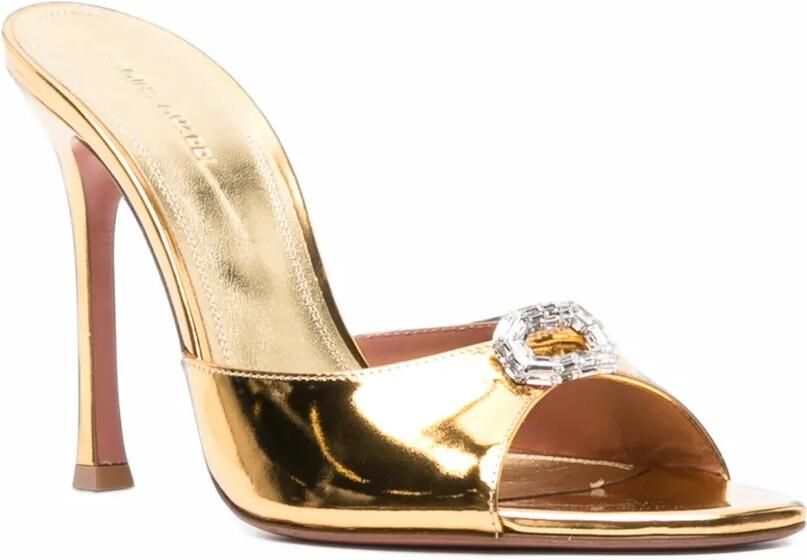 Amina Muaddi Mini Camelia slippers 105 gold mirror and white crystal buckle Goud - Foto 3