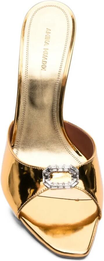 Amina Muaddi Mini Camelia slippers 105 gold mirror and white crystal buckle Goud - Foto 4