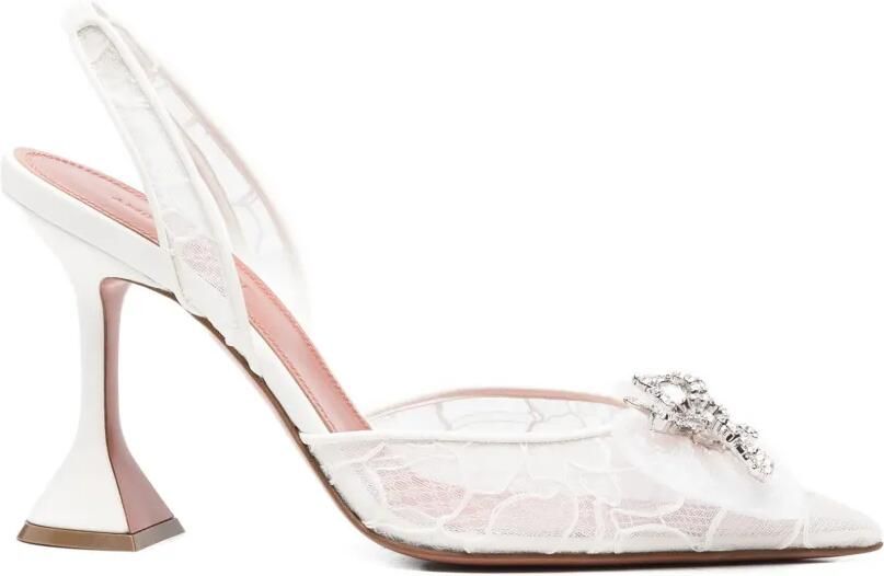 Amina Muaddi Rosie slingback pumps verfraaid met kant Wit