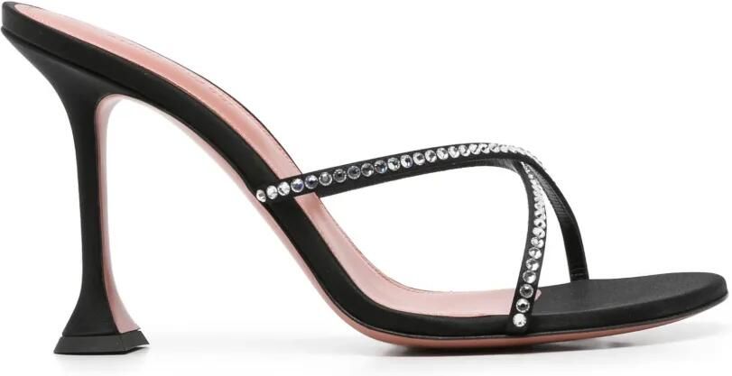 Amina Muaddi Sally satijnen slippers met kristallen Zwart