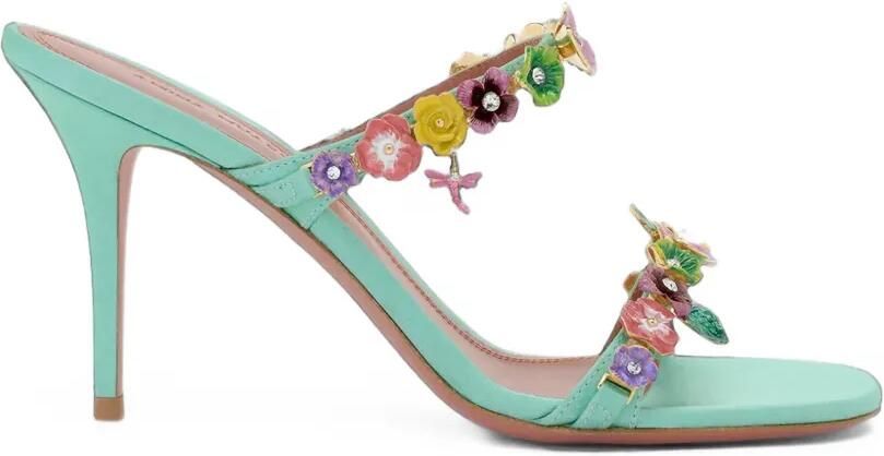 Amina Muaddi Vittoria sandalen verfraaid met bloemen Groen