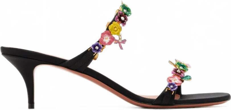 Amina Muaddi Vittoria sandalen verfraaid met bloemen Zwart