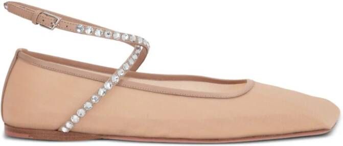 Amina Muaddi Ane crystal-embellished ballerina shoes Beige