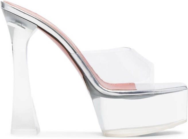 Amina Muaddi 140mm Dalida Glass muiltjes met plateauzool Zilver