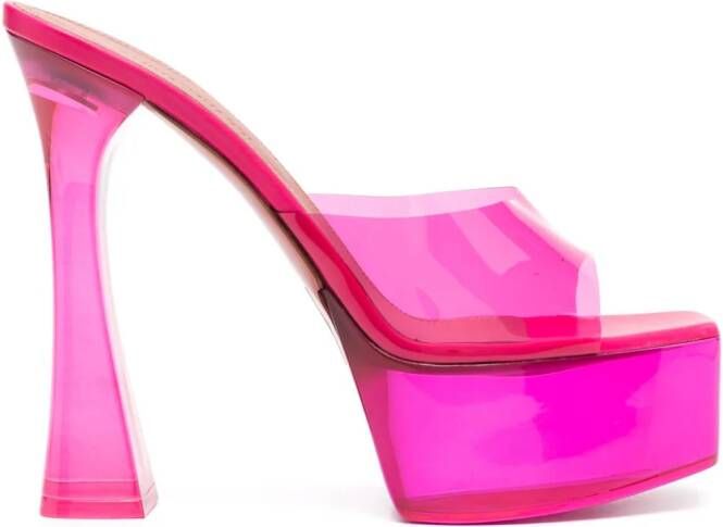 Amina Muaddi 140mm Dalida Glass muiltjes met plateauzool Roze