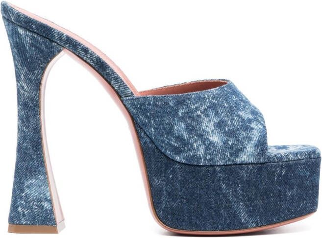 Amina Muaddi 140mm Dalida muiltjes met plateauzool Blauw