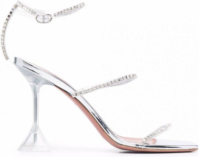 Amina Muaddi Gilda sandalen met open neus Zilver