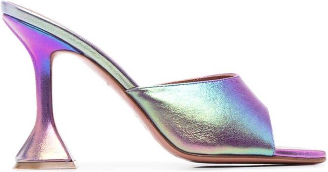 Amina Muaddi Lupita leren metallic muiltjes 95mm Roze