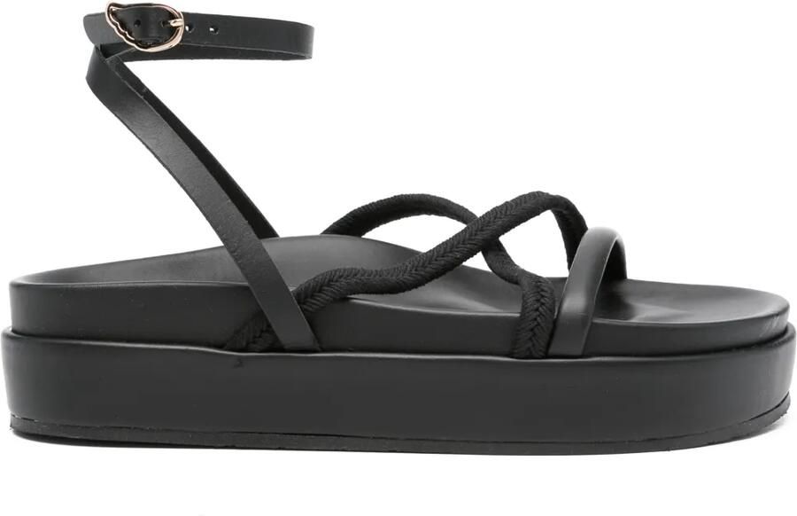 Ancient Greek Sandals 30 mm sandalen met plateauzool en gekruiste bandjes Zwart