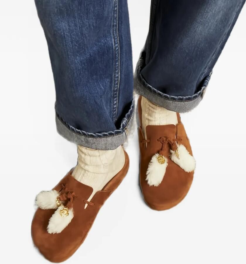Ancient Greek Sandals sheepskin-trim suede mules Bruin - Foto 2