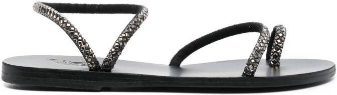 Ancient Greek Sandals Apli Eleftheria sandalen verfraaid met kristal Zwart