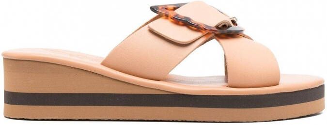 Ancient Greek Sandals Thais Rainbow slippers met sleehak Beige